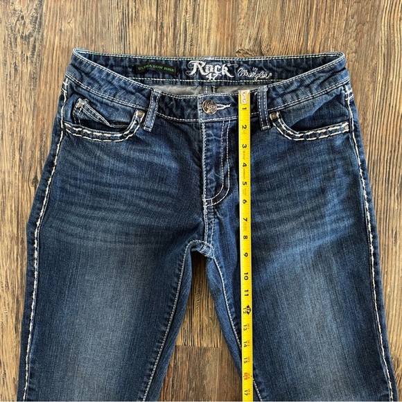 Wrangler Rock 47 Ultra Low Rise Jeans 7x36 Western Biker Thick Stitch Whiskering - Picture 6 of 14